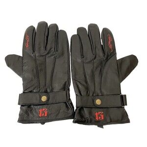 NWOT Men's Ed Hardy Biker Gloves XL X Large 100% Leather Black Red Embroidered